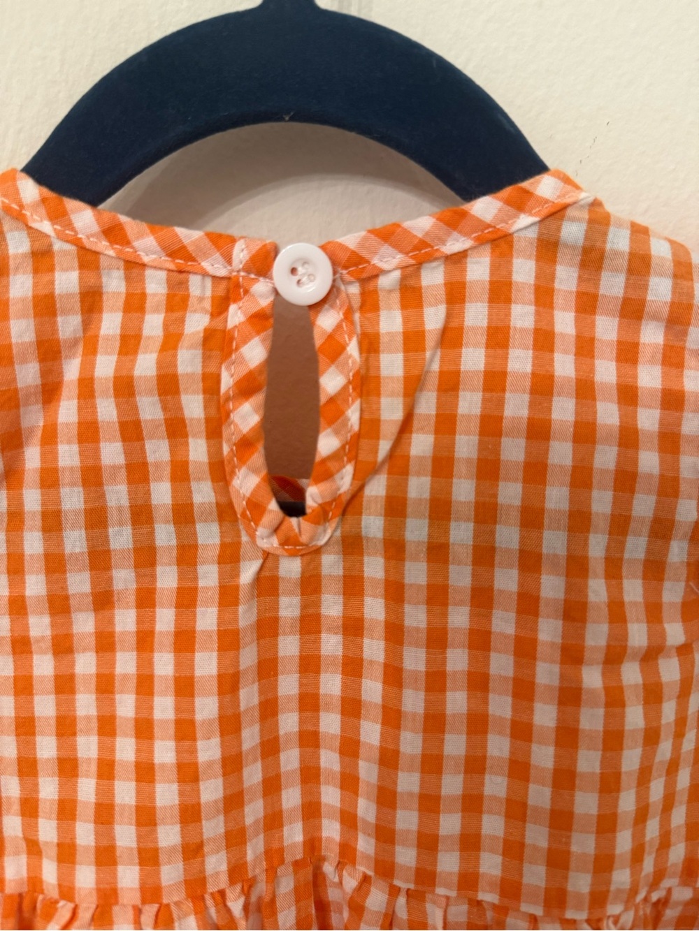 Orange Gingham Baby Romper with Turkey Embroidery - Picture 4 of 5